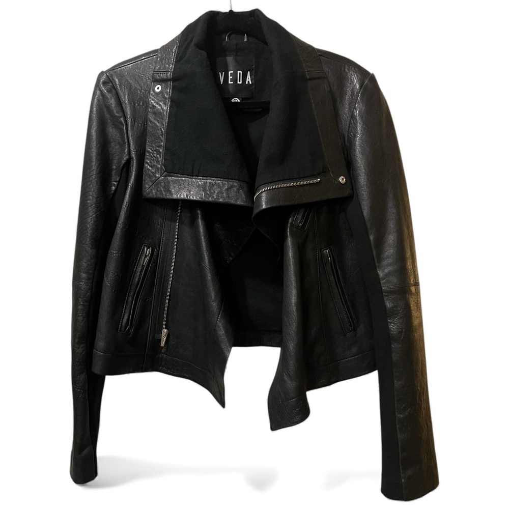 RESERVED LISTING Veda Black Leather Jacket Max Classic Large L Lambskin Moto